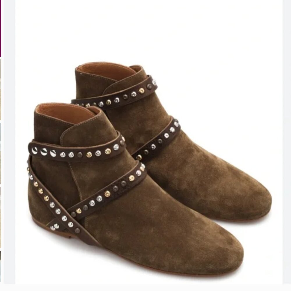 Isabel Marant Etoile Hey Jude Ruben Studded Strap Suede Ankle Boots Booties 37 7 - Picture 1 of 10